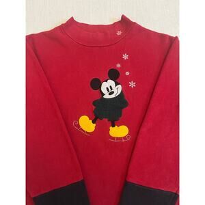 XL Women's Mickey Mouse Sweatshirt Red Fleece Ice Skate Disney Store Christmas